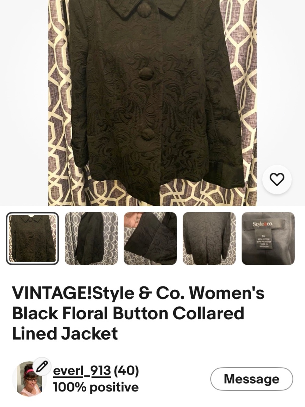Style & Co. Black Floral Jacquard Button Front Blazer